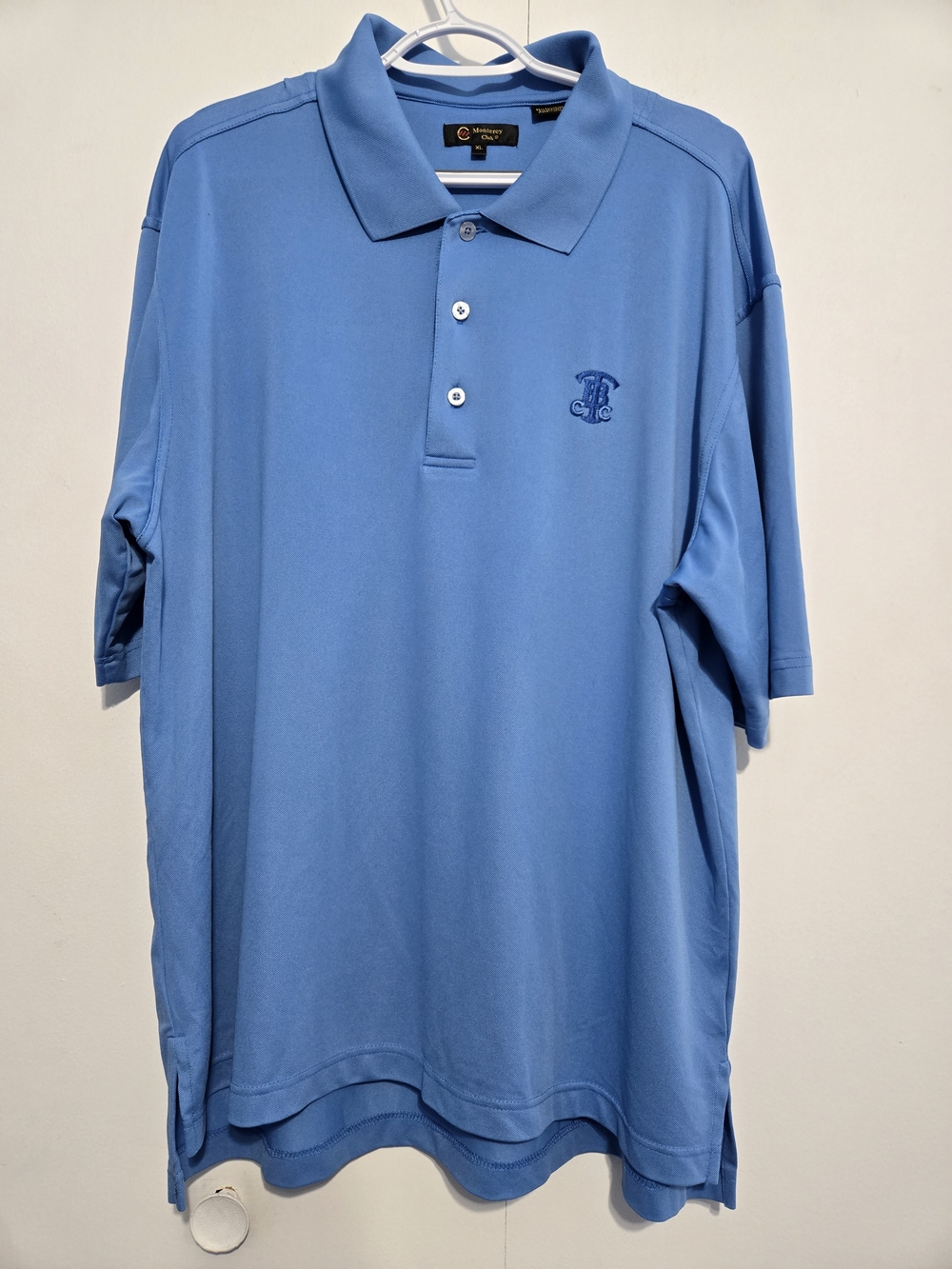 Monterey Club Men’s XL Blue Golf Polo Shirt Performance Stretch Short Sleeve Log